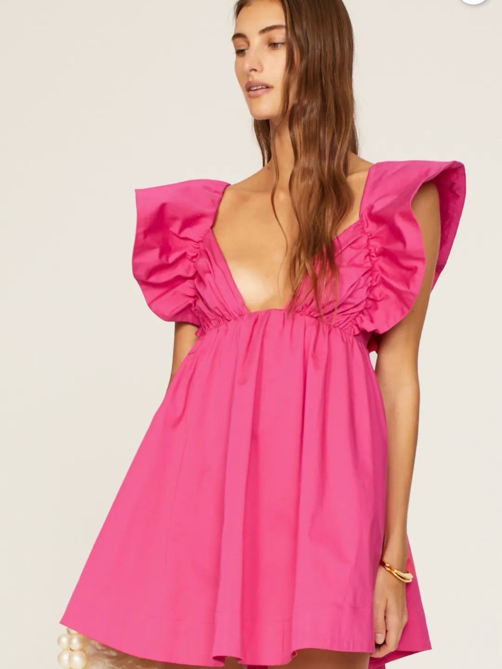 NWT For Love And Lemons Pink Plunge Neck Mini Dress Barbie core Fairy Women’s L